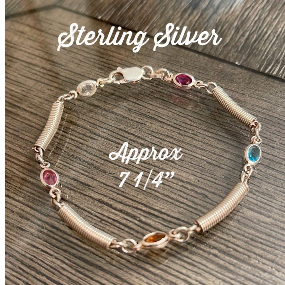Sterling Silver Colorful Gems and Springs Bracelet 7 1/4”